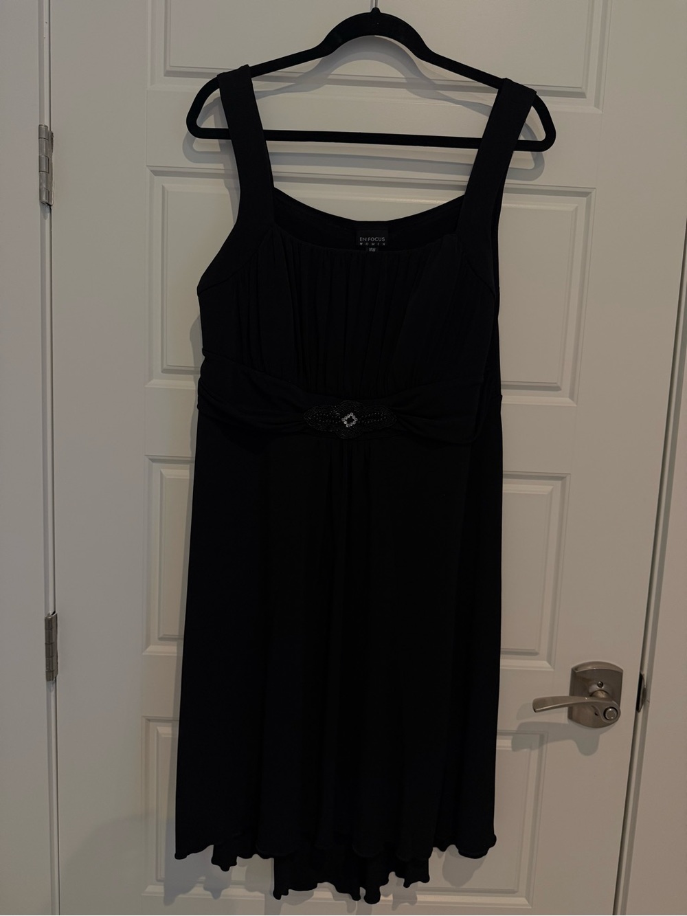 Enfocus Studio Black Sleeveless Midi Dress with Beaded Waist Detail